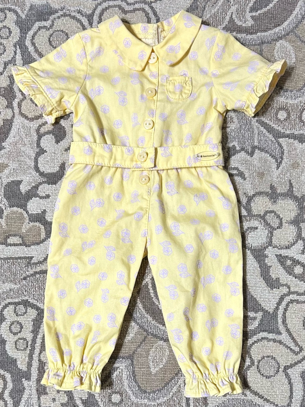 American Girl Claudie’s Yellow Bloom Pajamas Jumpsuit Flowers 18” Doll Clothes